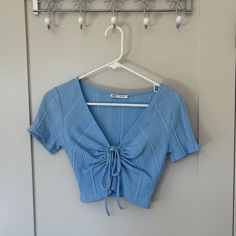 Zara Light Blue Ruched Crop Top